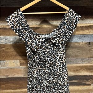 Express x Rocky - Leopard Print Button-Front Dress - Brown Black White